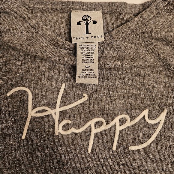 WORN TWICE: "Happy" gray sweater small - Picture 5 of 5